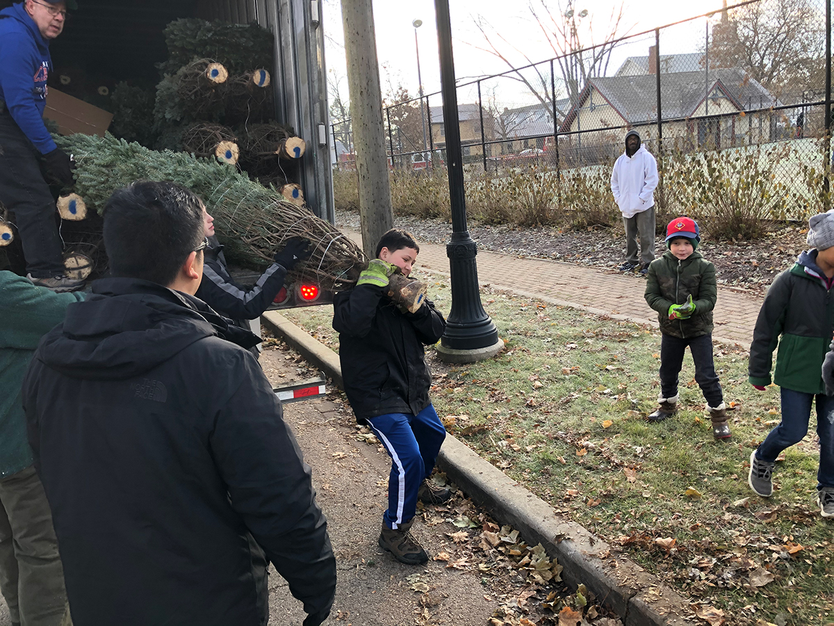 Read more about the article Troop 32 Unloads Christmas Trees with The Lions Club